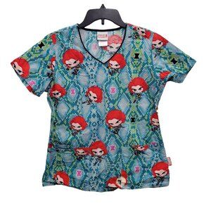 Marvel Women's Avenger's Black Widow Cute‎ Kawaii 3-Pockt Scrub Top Size S